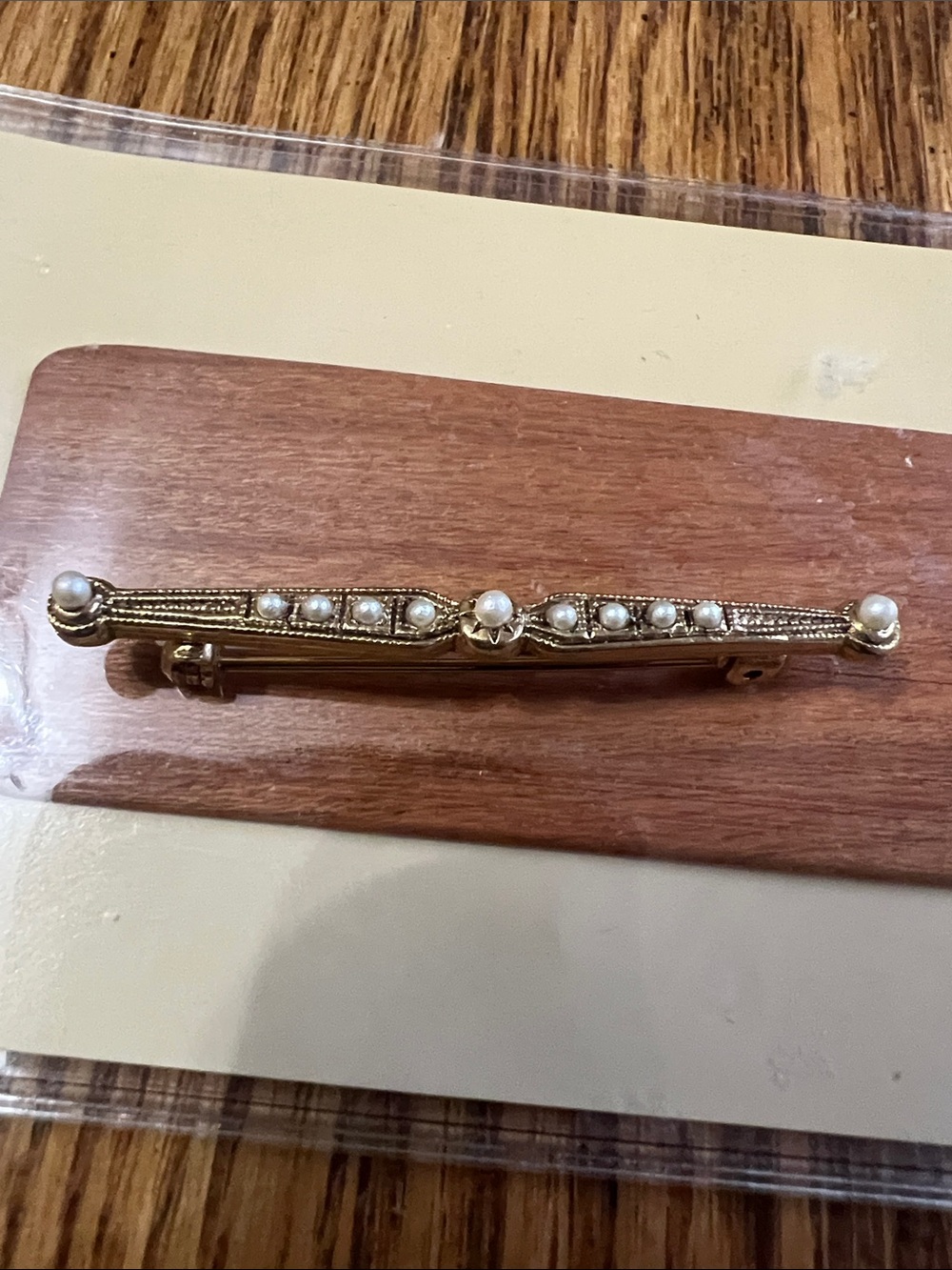 Victorian delicate Gold Pearl Bar Brooch - Classic Women's Accessory grannycore